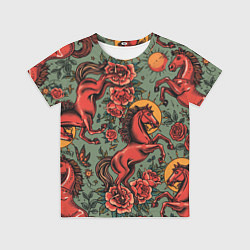 Детская футболка Красный конь и розы