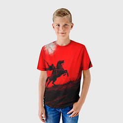 Футболка детская Всадник на коне - красный фон, цвет: 3D-принт — фото 2