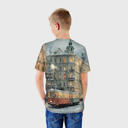 Детская футболка Трамваи в зимнем Санкт-Петербурге / 3D-принт – фото 4