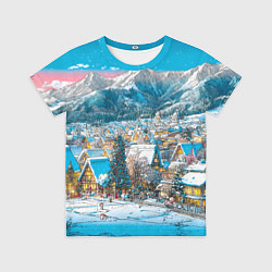 Детская футболка Новогодняя деревушка в горах