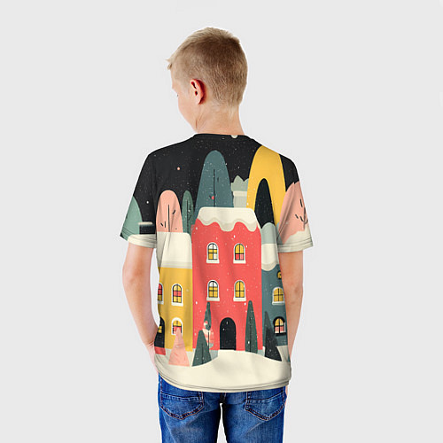 Детская футболка Разноцветные новогодние дома / 3D-принт – фото 4