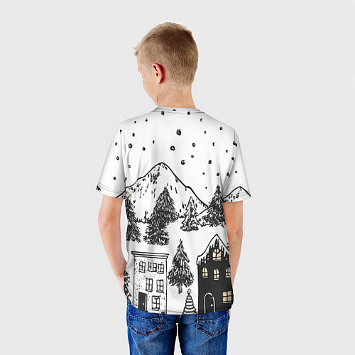 Детская футболка Заснеженный черно-белый город / 3D-принт – фото 4