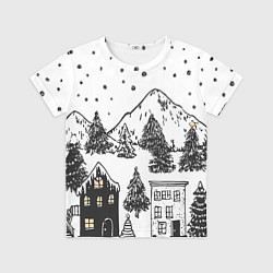 Детская футболка Заснеженный черно-белый город