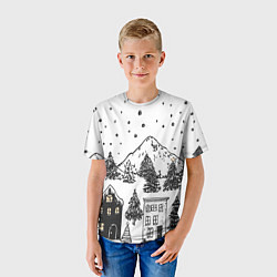 Футболка детская Заснеженный черно-белый город, цвет: 3D-принт — фото 2