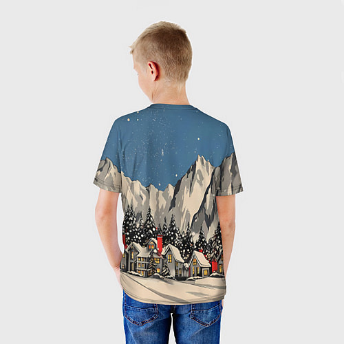 Детская футболка Небольшой новогодний город в горах / 3D-принт – фото 4