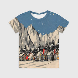 Детская футболка Небольшой новогодний город в горах