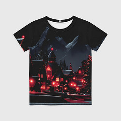 Детская футболка Новогодняя ночь и красные гирлянды