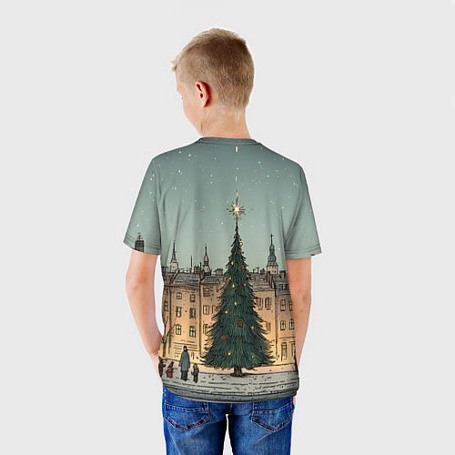 Детская футболка Новогодняя елка во дворе / 3D-принт – фото 4