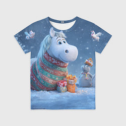 Детская футболка Новогодняя лошадь с подарками