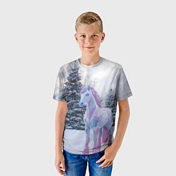 Футболка детская Геометрическая новогодняя лошадка, цвет: 3D-принт — фото 2