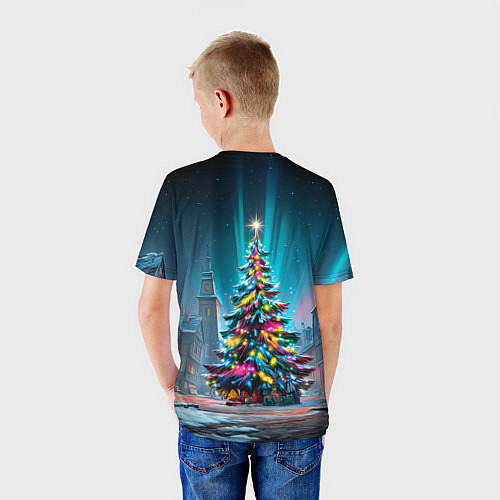 Детская футболка Новогодняя елка в гирляндах / 3D-принт – фото 4