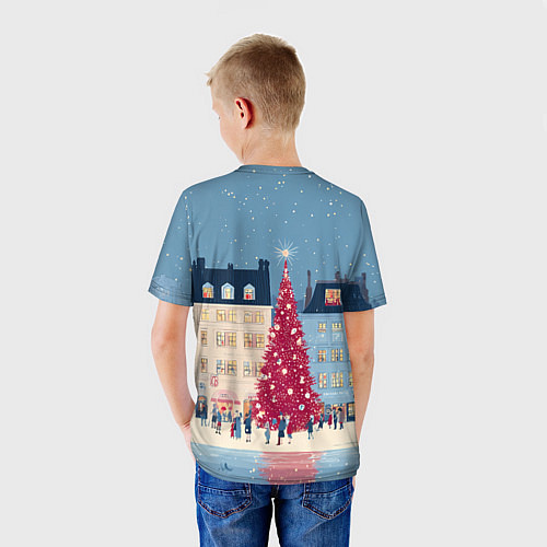 Детская футболка Новогоднее гуляние у красной елки / 3D-принт – фото 4
