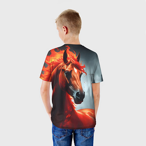 Детская футболка Огненная лошадь на сером / 3D-принт – фото 4