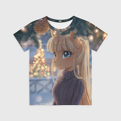 Детская футболка Новогодняя анимешная лошадка