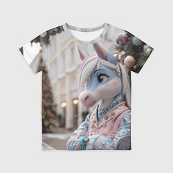 Футболка детская Новогодняя лошадка у елки, цвет: 3D-принт