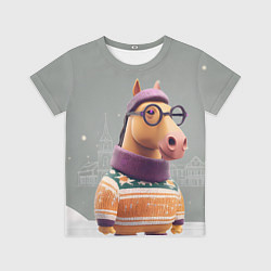 Детская футболка Новогодняя лошадка хипстер