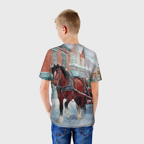 Детская футболка Лошадка с новогодней повозкой / 3D-принт – фото 4