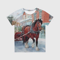 Детская футболка Лошадка с новогодней повозкой