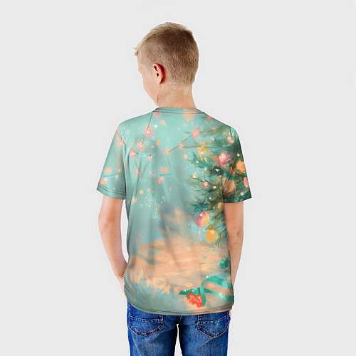 Детская футболка Милый рыжий котенок любуется елкой / 3D-принт – фото 4