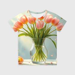 Детская футболка Нежно-розовые тюльпаны в лучах весны