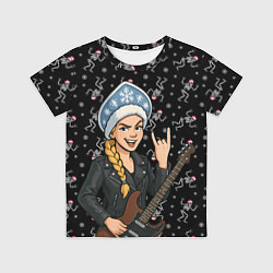 Детская футболка Снегурочка с гитарой - Рок