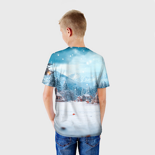 Детская футболка Уставший новогодний олень с кофе / 3D-принт – фото 4