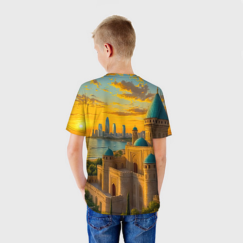 Детская футболка Баку сплетение эпох на закате / 3D-принт – фото 4