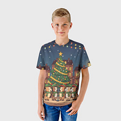 Футболка детская Новогодний хор лошадок, цвет: 3D-принт — фото 2