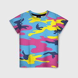 Детская футболка Камуфляж: голубой/розовый/желтый