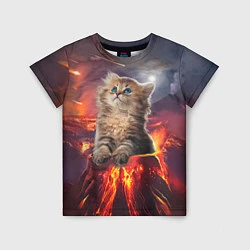Детская футболка Кот на вулкане