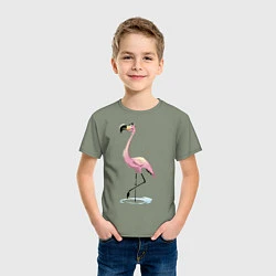 Футболка хлопковая детская Гордый фламинго, цвет: авокадо — фото 2