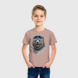 Футболка хлопковая детская Медведь в очках, цвет: пыльно-розовый — фото 2