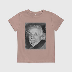 Футболка хлопковая детская Энштейн дурачится, цвет: пыльно-розовый