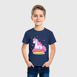 Футболка хлопковая детская Единорог на пончике, цвет: тёмно-синий — фото 2