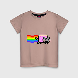 Футболка хлопковая детская Nyan Cat, цвет: пыльно-розовый