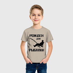 Футболка хлопковая детская Рожден для рыбалки, цвет: миндальный — фото 2