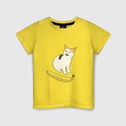 Футболка хлопковая детская Cat no banana meme, цвет: желтый