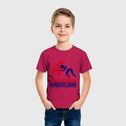 Футболка хлопковая детская Greco-roman wrestling, цвет: маджента — фото 2