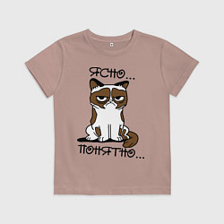 Футболка хлопковая детская Ясно, понятно (грустный кот), цвет: пыльно-розовый