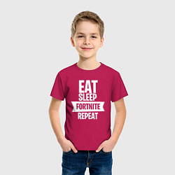 Футболка хлопковая детская Eat Sleep Fortnite Repeat, цвет: маджента — фото 2