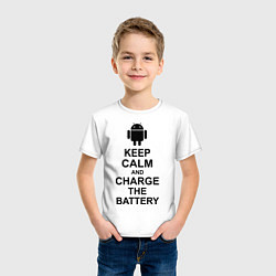 Футболка хлопковая детская Keep Calm & Charge The Battery (Android), цвет: белый — фото 2