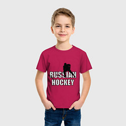 Футболка хлопковая детская Russian hockey, цвет: маджента — фото 2