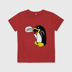 Футболка хлопковая детская Пингвин: Linux, цвет: красный