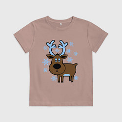 Футболка хлопковая детская Олень и снежинки, цвет: пыльно-розовый