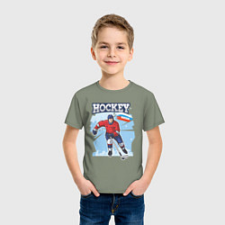 Футболка хлопковая детская Хоккей Russia, цвет: авокадо — фото 2