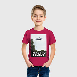 Футболка хлопковая детская I WANT TO BELIEVE, цвет: маджента — фото 2