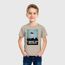 Футболка хлопковая детская I WANT TO BELIEVE, цвет: миндальный — фото 2