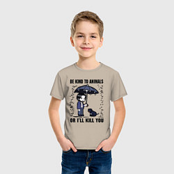 Футболка хлопковая детская Be kind to animals or I'll kil, цвет: миндальный — фото 2