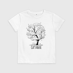Футболка хлопковая детская Кошачий дом, цвет: белый