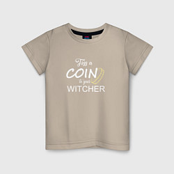 Футболка хлопковая детская Toss a coin to your Witcher, цвет: миндальный